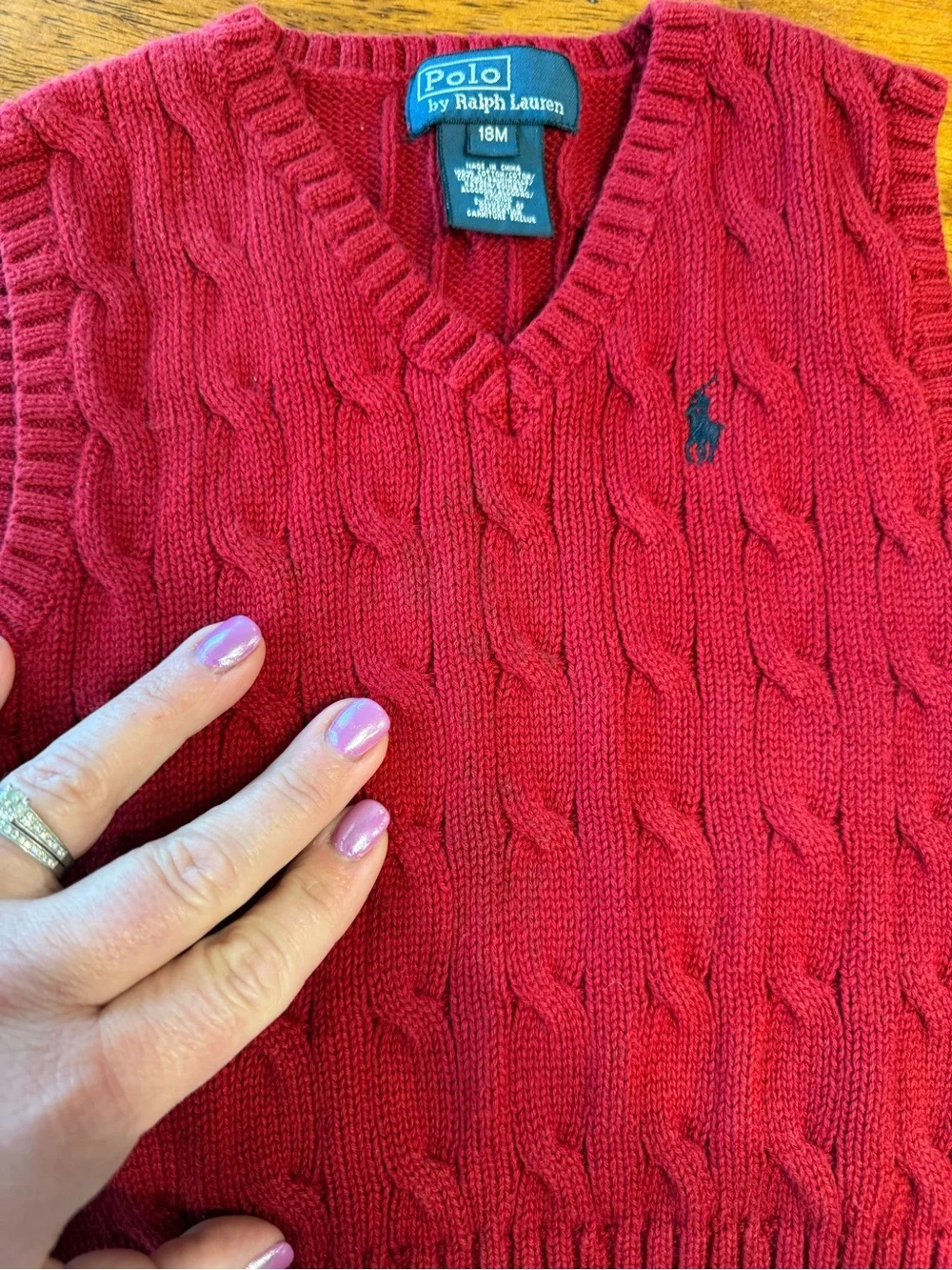 Polo by Ralph Lauren Red Cable-Knit V-Neck Sweater Vest kids size 18 Months